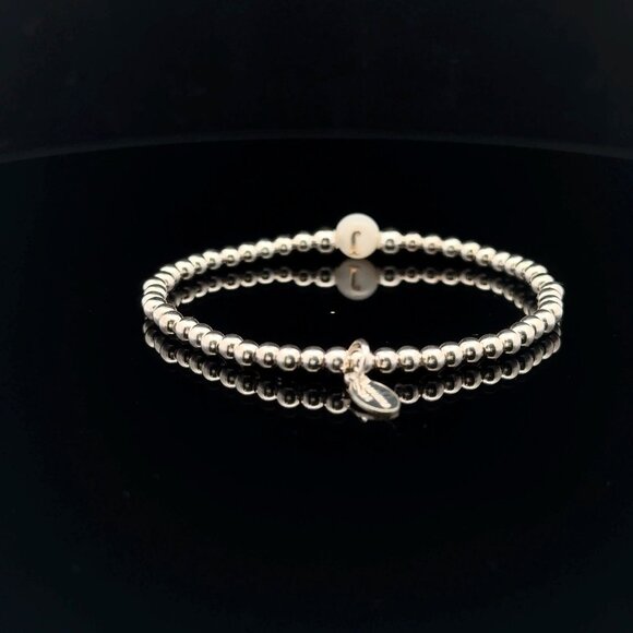 925 Sterling Silver Beaded Stretch Stacking Bracelet MOP Letter Initial J - Picture 4 of 6